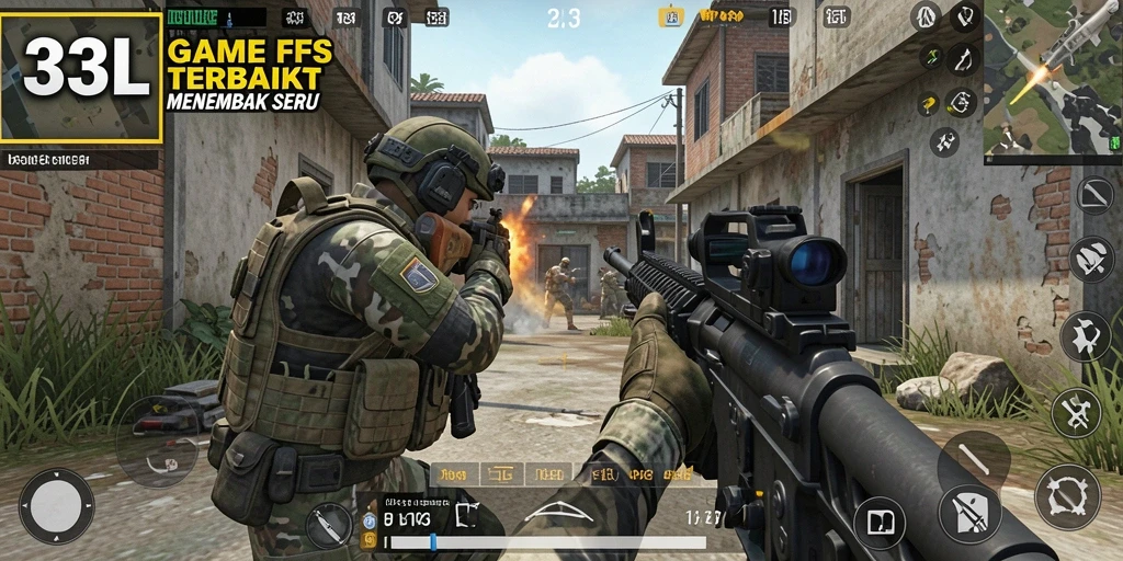 Tampilan gameplay seru dalam 33L dengan aksi menembak intens.