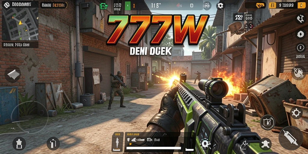 Gameplay menegangkan di 7777W dengan aksi seru dan senjata beragam.