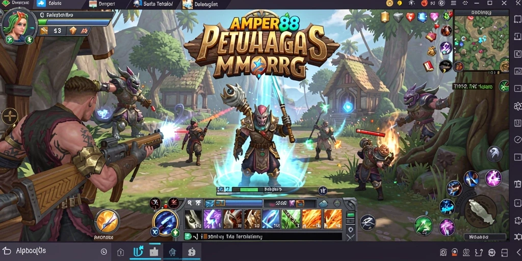 Tampilan gameplay AMPER88 yang menampilkan pertarungan epik dan eksplorasi fantastis.