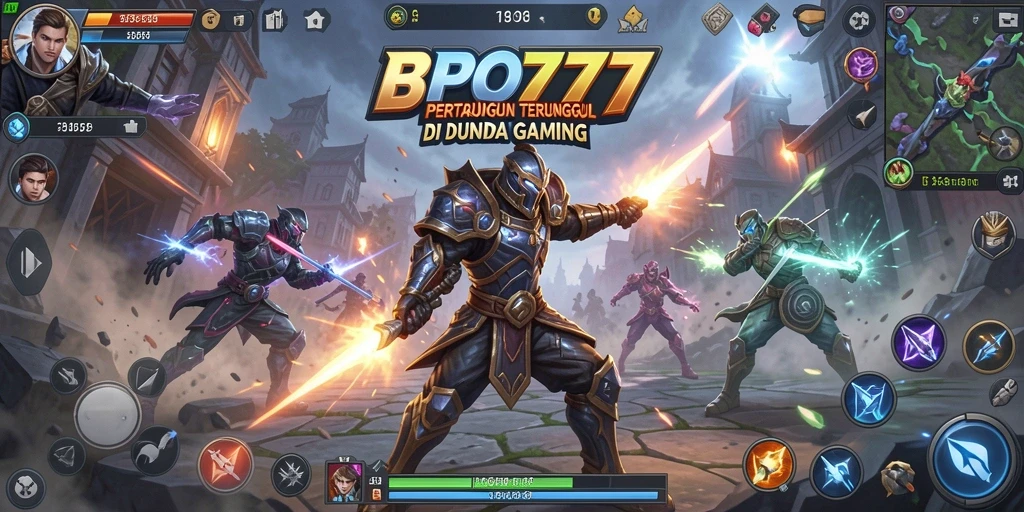 Tangkapan layar menunjukkan karakter bertarung dalam arena yang epik.