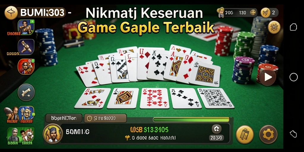 Tampilan gameplay BUMI303 yang mendebarkan dalam permainan Gaple.