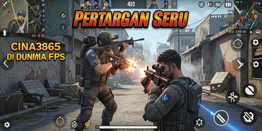 Tangkapan layar CINA365 menampilkan aksi tembak-menembak seru di medan perang.