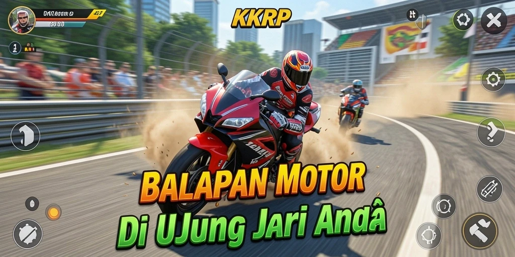 Tangkapan layar menampilkan balapan motor yang cepat dan menegangkan.