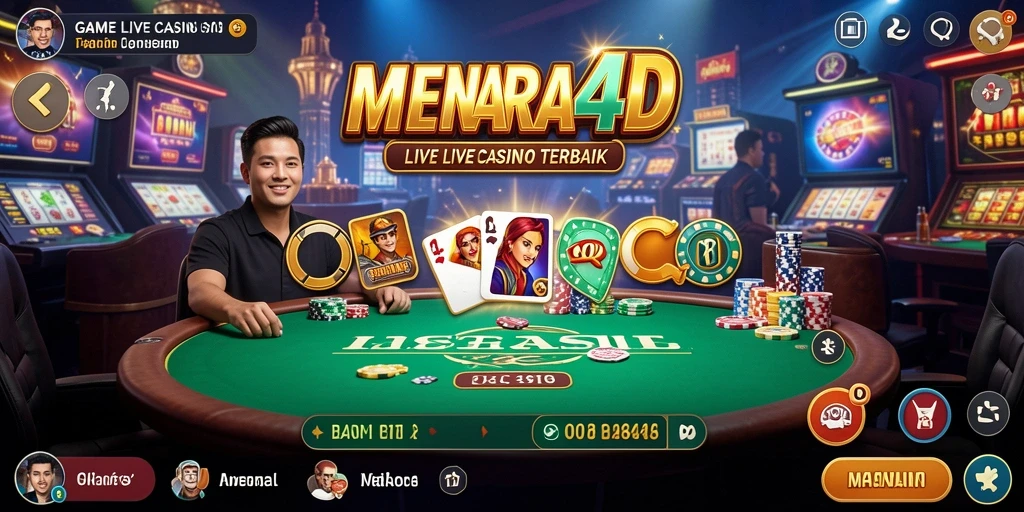 Screenshot MENARA4D menampilkan dealer langsung dalam sesi permainan Live Casino.