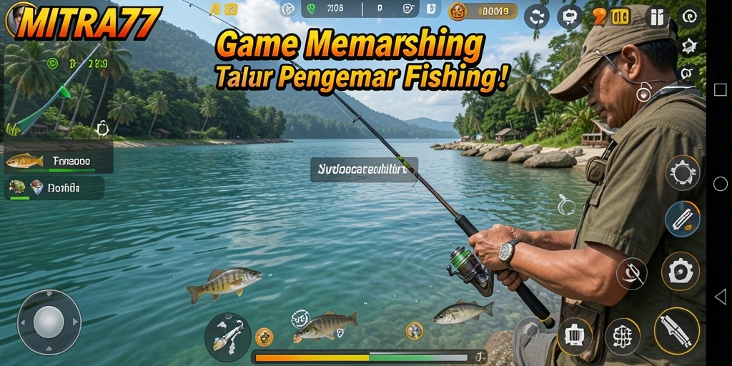 Screenshot gameplay <strong>MITRA77</strong> yang penuh aksi saat memancing ikan besar.