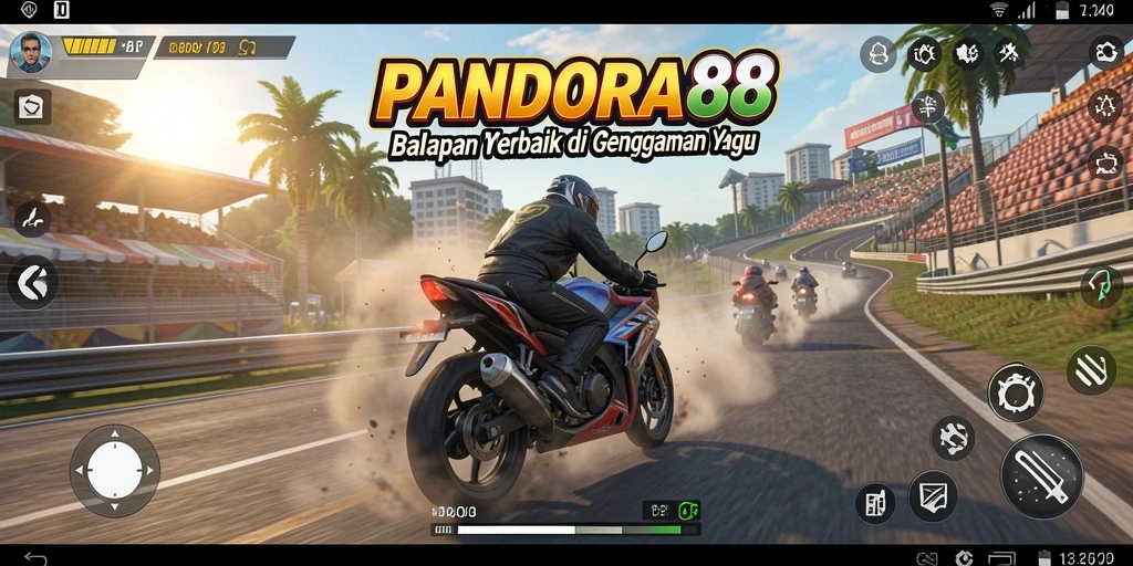Screenshot gameplay PANDORA88 menampilkan balapan motor yang seru dan mendebarkan.