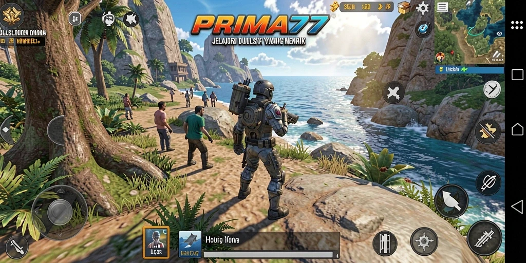 Screenshot utama PRIMA77 menunjukkan grafik memukau dan gameplay menarik.
