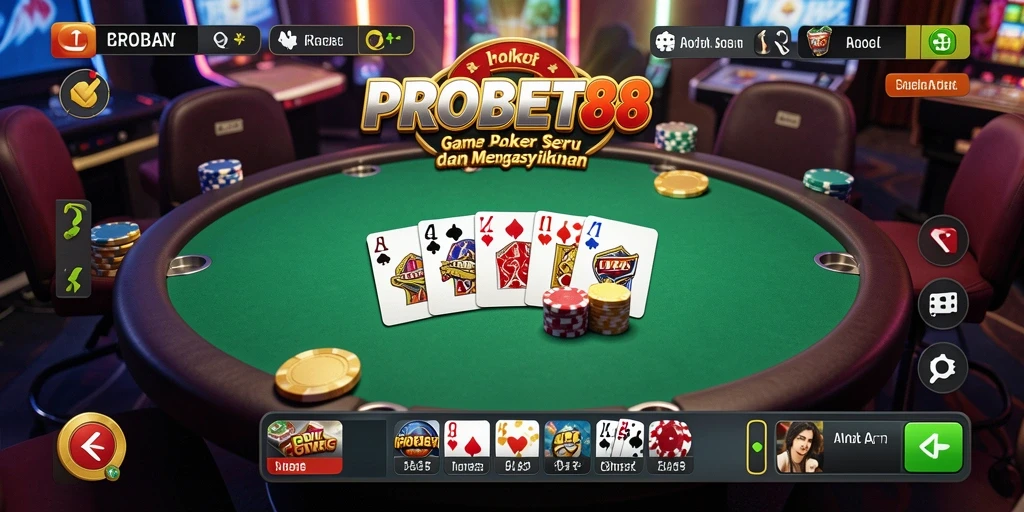 Screenshot gameplay PROBET88 menunjukkan keseruan permainan poker yang mendebarkan.