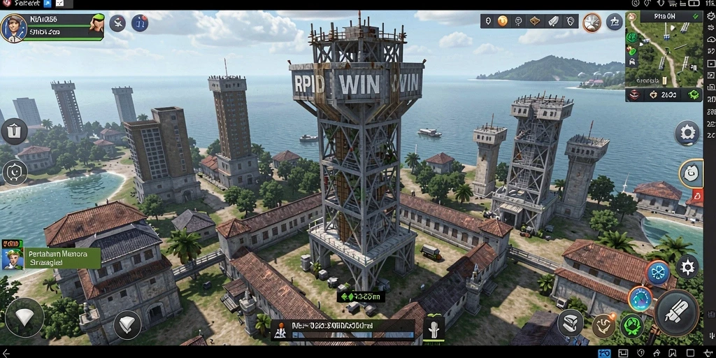 Screenshot menampilkan pertarungan menara melawan serangan musuh dalam RPIDWIN.